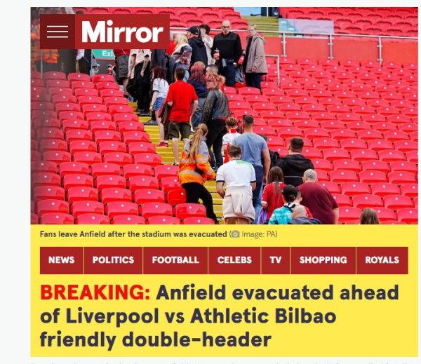 突发情况！镜报：运动活动    场  中警报响起，球迷被要求