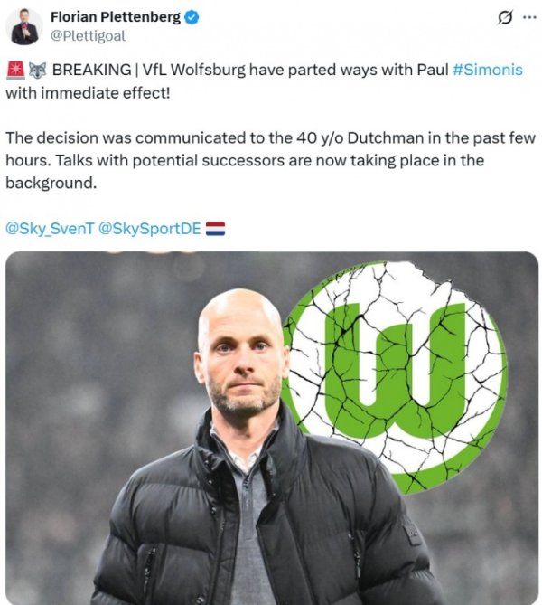 德甲10轮仅8分，德天空记者：沃尔夫斯堡主帅西蒙尼斯下课