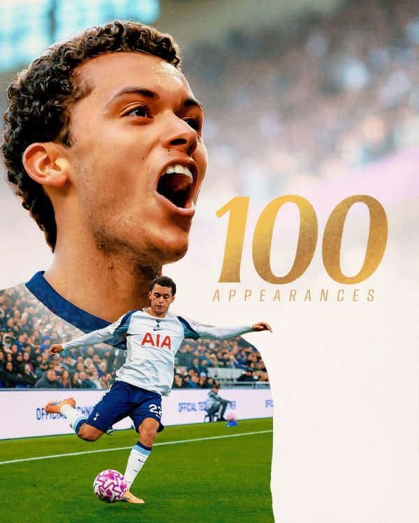 布伦南-约翰逊达成热刺百场里程碑，俱乐部社媒晒海报祝贺