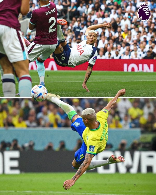 🤸梦回世界杯赛  ！英超官方晒理查利森两记倒钩剪影：这集看过